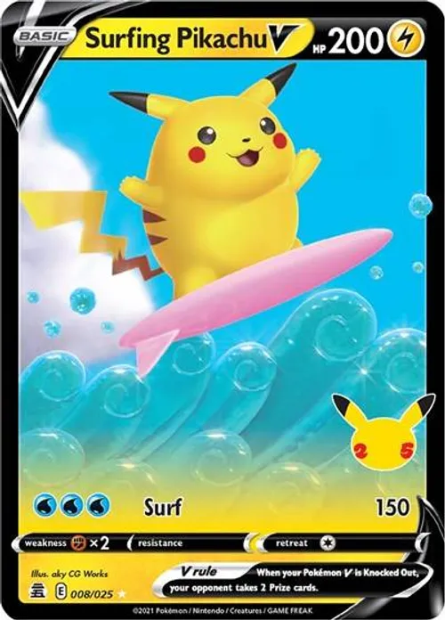 Surfing Pikachu V #008/025 Ultra Rare — Sword & Shield—Celebrations