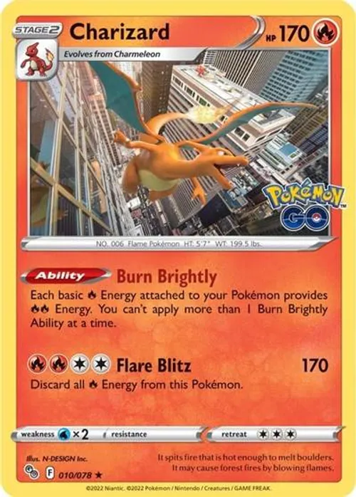 Charizard #010/078 Holo Rare — Sword & Shield—Pokémon GO