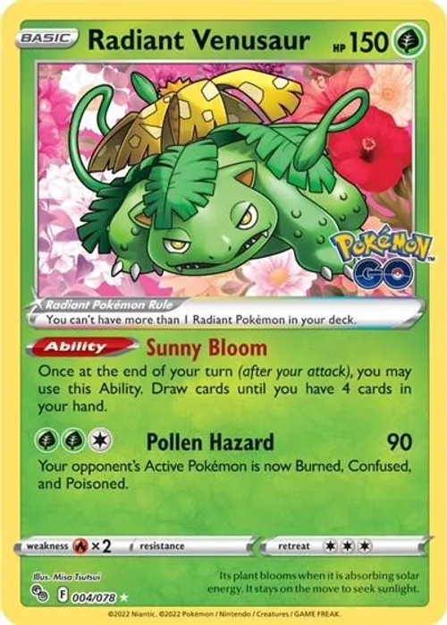 Radiant Venusaur #004/078 Radiant Rare — Sword & Shield—Pokémon GO