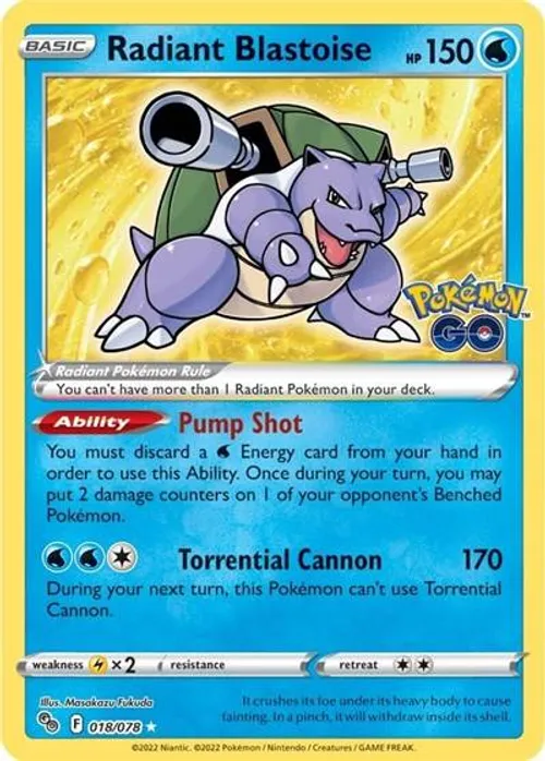 Radiant Blastoise #018/078 Radiant Rare — Sword & Shield—Pokémon GO
