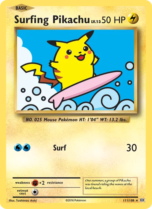 Surfing Pikachu #111/108 Secret Rare — XY—Evolutions