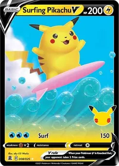 Surfing Pikachu V #008/025 Ultra Rare — Sword & Shield—Celebrations